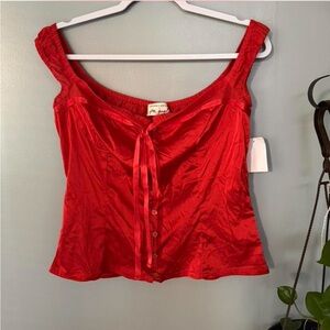 NWT Free People X Brenda Knight Red top with Tie Front